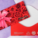 Конверт д/денег «Поздравляю» красные розы и бант, 16,5*8 см