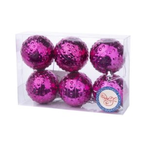 ЕУ Набор пластиковых шаров 6шт.,60мм Фиолетово-розовые бусинки,пластиковая упаковка