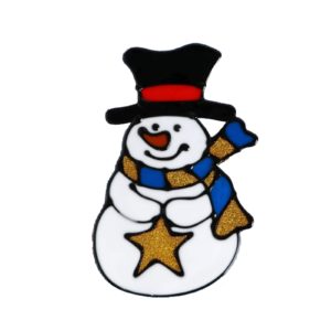 Наклейка на стекло "Снеговик в полосатом шарфе со звездой" 9,5*15см
