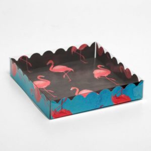 Коробочка д/печенья с PVC крышкой, Фламинго, черный, 15 х 15 х 3 см