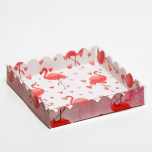 Коробочка д/печенья с PVC крышкой, Фламинго, белый, 15 х 15 х 3 см