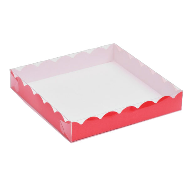 Коробочка д/печенья с PVC крышкой, красная, 18 х 18 х 3 см