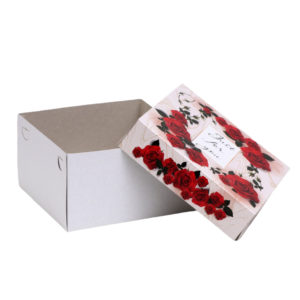 Коробка тортовая картон, 21,5 х 21,5 х 12 см, "Цветы красные" 1 кг