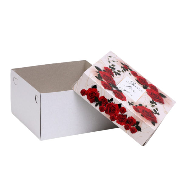Коробка тортовая картон, 21,5 х 21,5 х 12 см, "Цветы красные" 1 кг