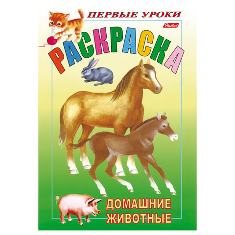 Книжка-расскраска А4 8л., HATBER Первые уроки, Домашние животные(R002101)