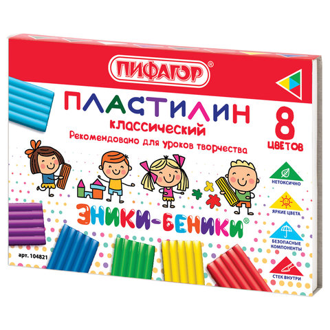 Пластилин /8цв./ ПИФАГОР "ЭНИКИ-БЕНИКИ" 120 г, со стеком, картонная упаковка, 104821 Пластилин /8цв./ ПИФАГОР "ЭНИКИ-БЕНИКИ" 120 г, со стеком, картонная упаковка, 104821