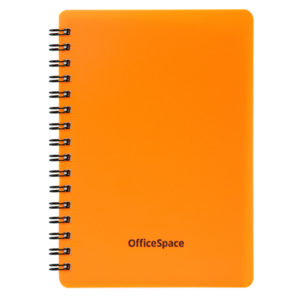 Записная книжка А6 60л, на гребне OfficeSpace "Neon" , оранж. пласт. обложка  / 310424