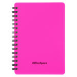 Записная книжка А6 60л, на гребне OfficeSpace «Neon» , розовая пласт. обложка / 310420