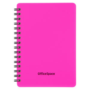Записная книжка А6 60л, на гребне OfficeSpace "Neon" , розовая пласт. обложка / 310420