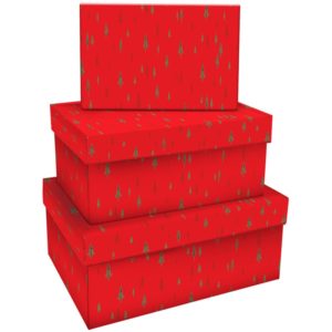 Коробка д/под  прямоуг. MESHU "Christmas trees" №3, цв. красный