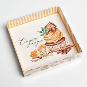 Коробка д/пирожных с PVC c крышкой «Сладкой жизни», 13 × 13 × 3 см