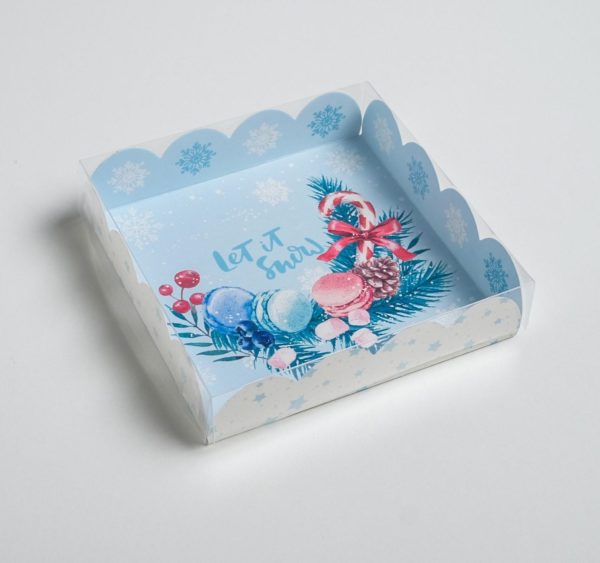 Коробка д/пирожных с PVC крышкой «Морозное утро», 13 × 13 × 3 см. НГ /5/ Коробка д/пирожных с PVC крышкой «Морозное утро», 13 × 13 × 3 см. НГ /5/