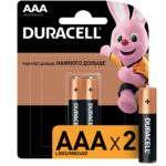 Батарейки Комплект 2шт «DURACELL» AAA(LR03,24A), алкалинов.