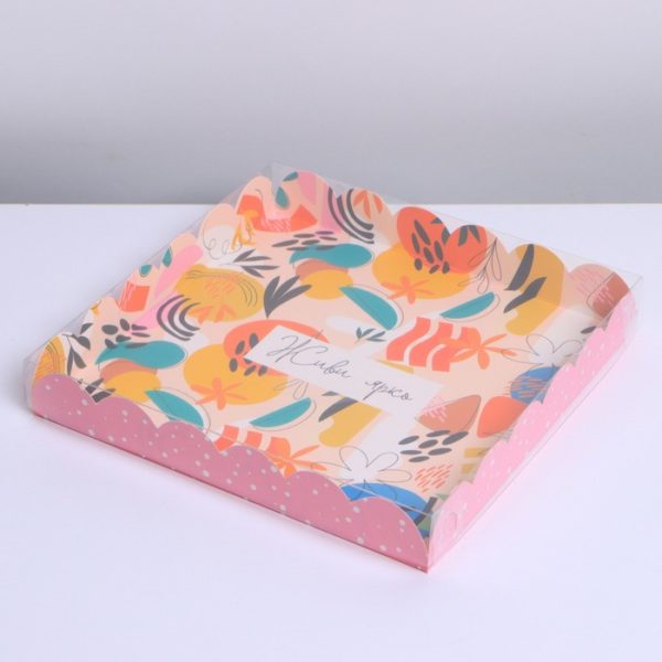 Коробка д/пирожных с PVC крышкой «Живи ярко»,21× 21 ×3 / 5 / Коробка д/пирожных с PVC крышкой «Живи ярко»,21× 21 ×3 / 5 /