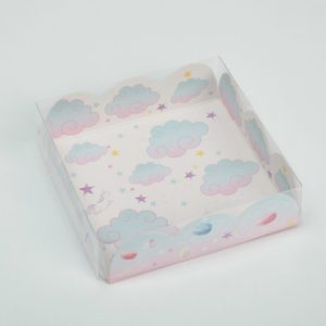 Коробка д/пирожных с PVC c крышкой «Побалуй себя», 10,5 ×10,5 × 3 см