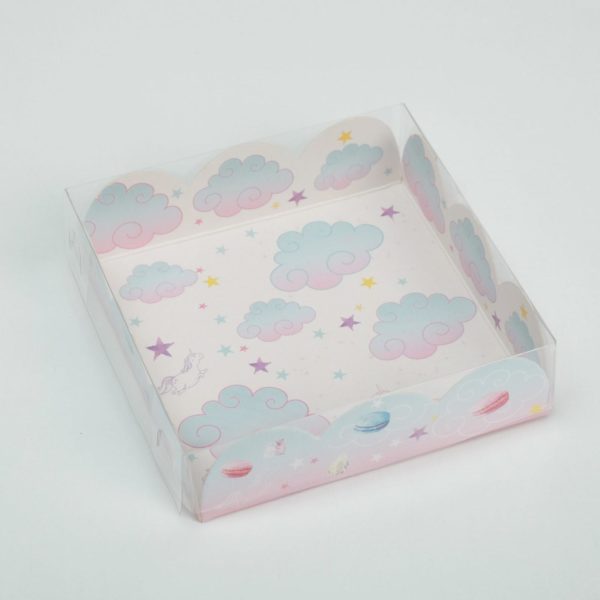 Коробка д/пирожных с PVC c крышкой «Побалуй себя», 10,5 ×10,5 × 3 см