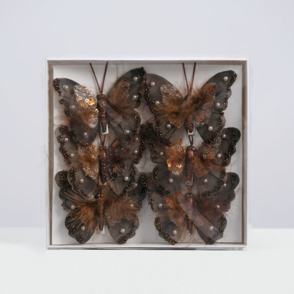 Декор бабочки на прищепке 5+8 см, бордовый микс