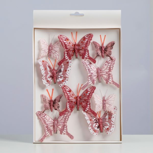 Декор бабочки на прищепке 5+8 см, розовый