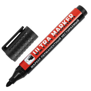 Маркер перманентный черный ULTRA MARKER 3,5 мм, с клипом, BRAUBERG /12/