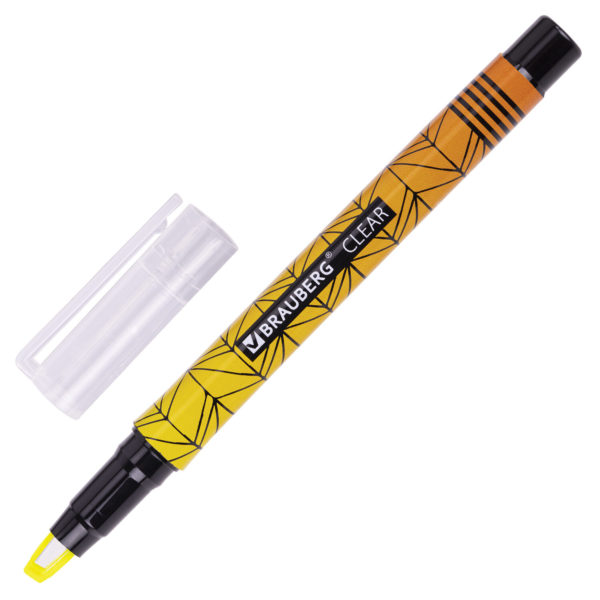 Текстовыделитель BRAUBERG "Clear" ЖЕЛТЫЙ, 1-5 мм, с прозрачным наконечником /12/