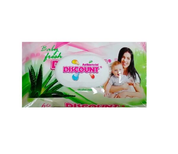 Салфетки влаж. "Discount", с клапаном, 60 шт детские с экстр.алоэ вера /22/ Салфетки влаж. "Discount", с клапаном, 60 шт детские с экстр.алоэ вера /22/