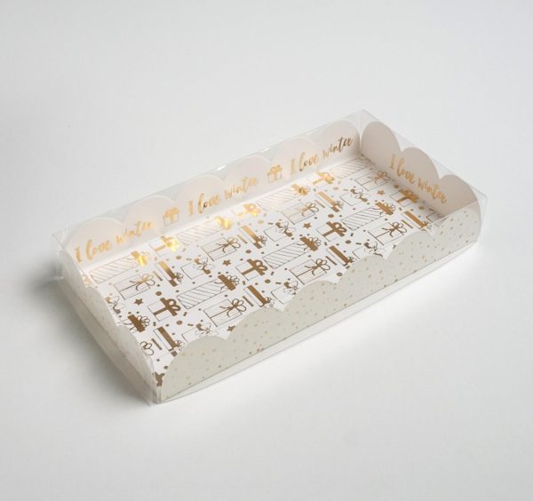 Коробка д/пирожных с PVC c крышкой «Снег», 10,5× 21 × 3 см, НГ /5/