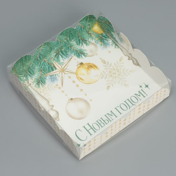 Коробка д/пирожных с PVC c крышкой 13 × 13 × 3 см, НГ / 5/