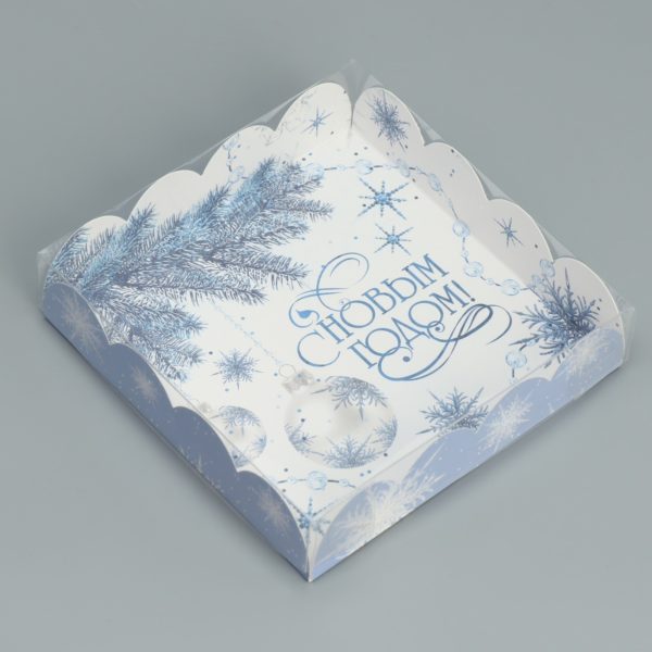 Коробка д/пирожных с PVC c крышкой 13 × 13 × 3 см, НГ / 5/ Коробка д/пирожных с PVC c крышкой 13 × 13 × 3 см, НГ / 5/