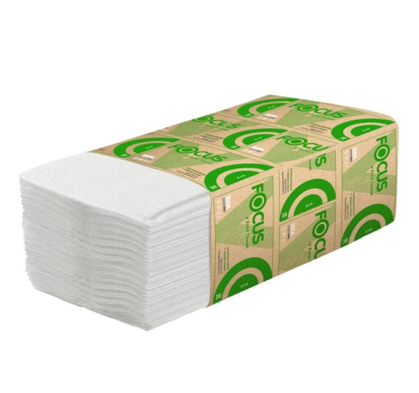 Полотенце бум. V-укл 1сл (250л) "Focus" 23*20,5 бел., /15/