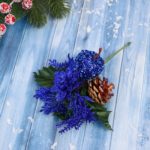 Декор «Зимние грезы» 15см синее яблоко цветок листья веточки
