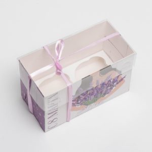 Коробка д/капкейков с PVC крышкой Лаванда«8 марта», 16 × 8 × 10 см