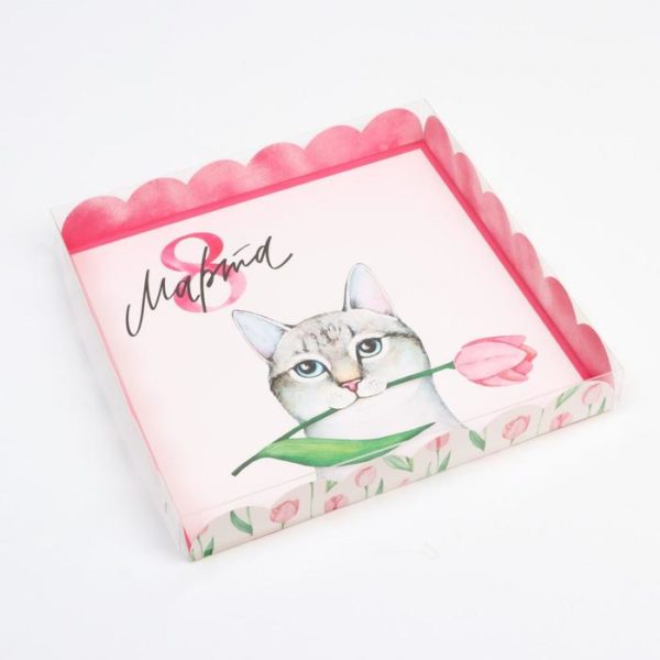 Коробка д/пирожных с PVC крышкой «8 марта», 21 × 21 × 3 см Коробка д/пирожных с PVC крышкой «8 марта», 21 × 21 × 3 см