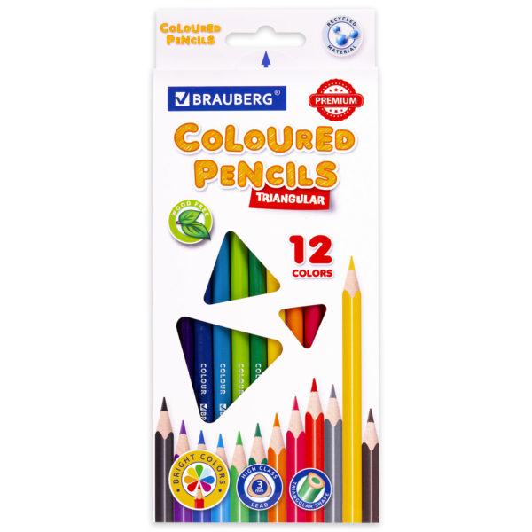 Карандаши цветные BRAUBERG PREMIUM, 12 цв., пласт., трехгранные,грифель 3 мм Карандаши цветные BRAUBERG PREMIUM, 12 цв., пласт., трехгранные,грифель 3 мм