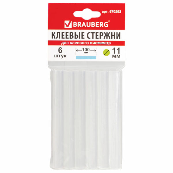 Клеевые стержни BRAUBERG, диаметр 11мм, длина 100мм