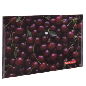 Папка-конверт на кнопке А4 "Brauberg" Cherry, 160мкм,  до 100л, цветная печать