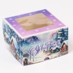 Коробка на 4 капкейков «Зимняя деревушка» 16*16*10см / 5/