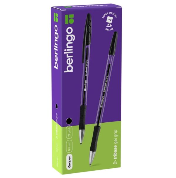 Ручка гелевая Berlingo "Tribase Gel grip" ассорти: синий,черный,красный,зеленый, 0,5мм, грип Ручка гелевая Berlingo "Tribase Gel grip" ассорти: синий,черный,красный,зеленый, 0,5мм, грип