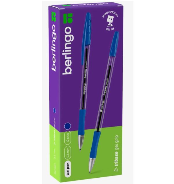 Ручка гелевая Berlingo "Tribase Gel grip" ассорти: синий,черный,красный,зеленый, 0,5мм, грип