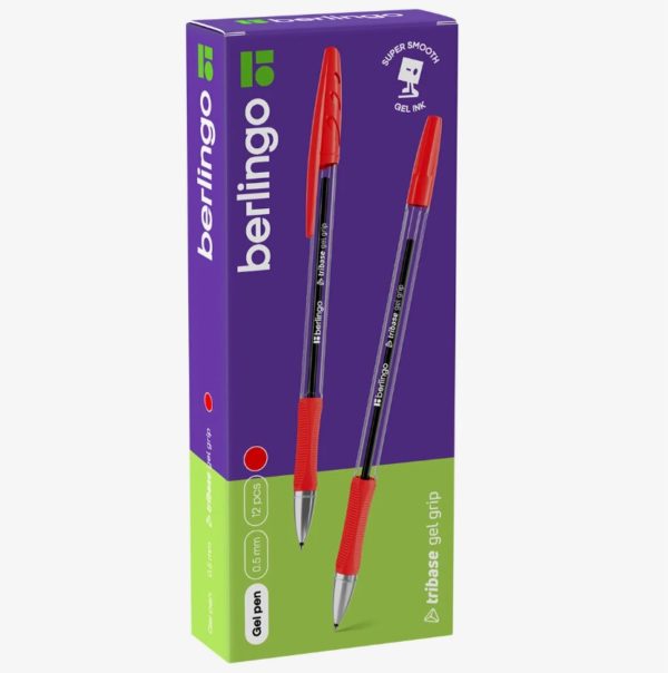Ручка гелевая Berlingo "Tribase Gel grip" ассорти: синий,черный,красный,зеленый, 0,5мм, грип
