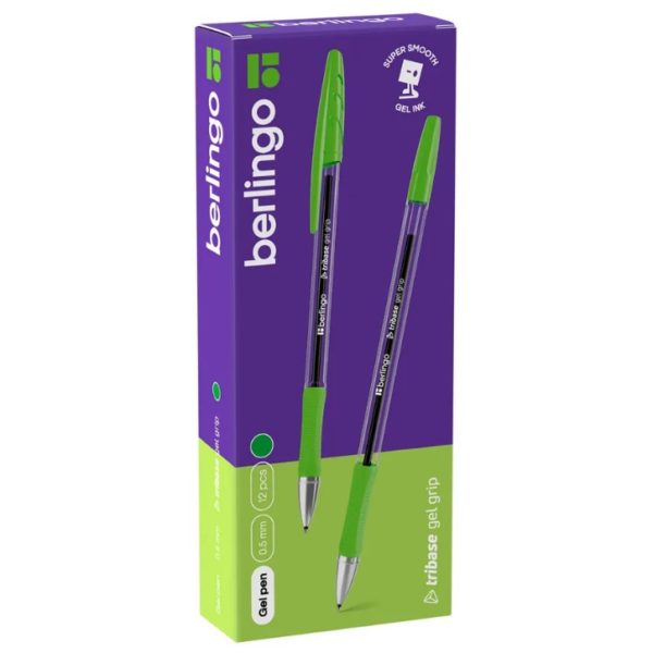 Ручка гелевая Berlingo "Tribase Gel grip" ассорти: синий,черный,красный,зеленый, 0,5мм, грип