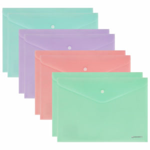 Папка-конверт с кнопкой BRAUBERG Pastel, А4, до 100 л,матовая непрозрачная, микс, ПРОЧНАЯ 0,2 мм