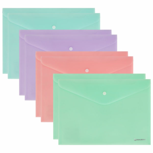 Папка-конверт с кнопкой BRAUBERG Pastel, А4, до 100 л,матовая непрозрачная, микс, ПРОЧНАЯ 0,2 мм Папка-конверт с кнопкой BRAUBERG Pastel, А4, до 100 л,матовая непрозрачная, микс, ПРОЧНАЯ 0,2 мм