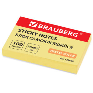 Стикеры BRAUBERG ПАСТЕЛЬНЫЙ 76*51 желтый 100л