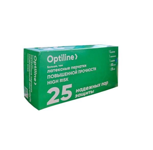 Перчатки латексные L "HIGH RISK" "Optiline", 17гр, голубые /25/ Маркировка Перчатки латексные L "HIGH RISK" "Optiline", 17гр, голубые /25/ Маркировка