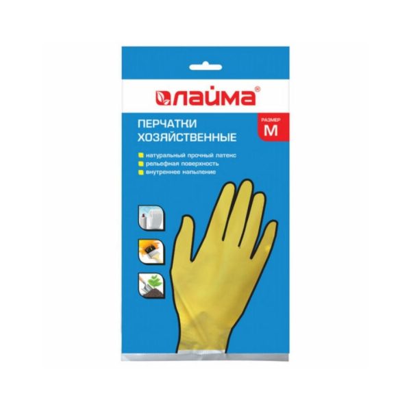 Перчатки латексные М "Лайма" Стандарт многоразовые х/б напыление /12/ Перчатки латексные М "Лайма" Стандарт многоразовые х/б напыление /12/